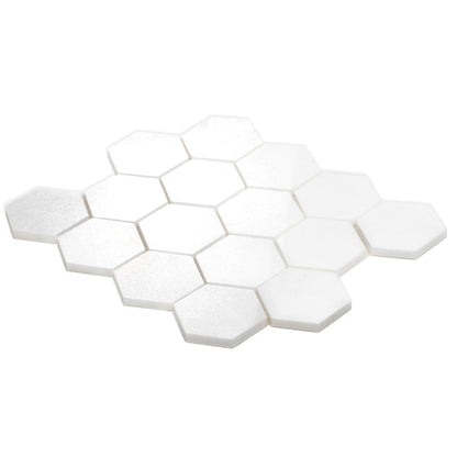 Snow White 10x12 Polished Hexagon Thassos Marble Mosaic Tile (5 pack, 4.46 sq ft/case)