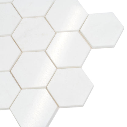 Snow White 10x12 Polished Hexagon Thassos Marble Mosaic Tile (5 pack, 4.46 sq ft/case)