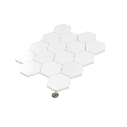Snow White 10x12 Polished Hexagon Thassos Marble Mosaic Tile (5 pack, 4.46 sq ft/case)
