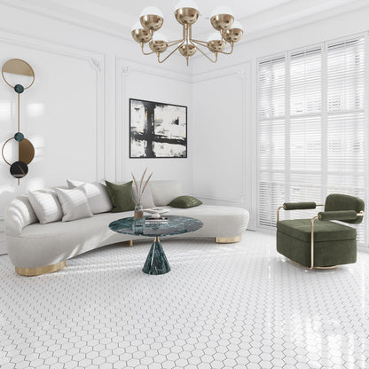 Snow White 10x12 Polished Hexagon Thassos Marble Mosaic Tile (5 pack, 4.46 sq ft/case)
