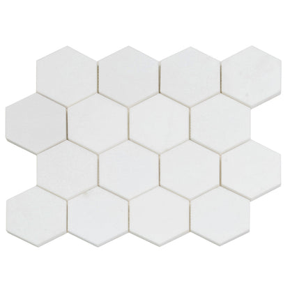 Snow White 10x12 Honed Hexagon Thassos Marble Mosaic Tile (5 pack, 4.46 sq ft/case)