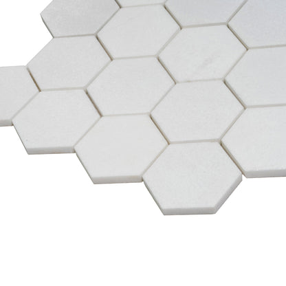Snow White 10x12 Honed Hexagon Thassos Marble Mosaic Tile (5 pack, 4.46 sq ft/case)