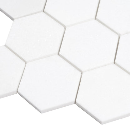 Snow White 10x12 Honed Hexagon Thassos Marble Mosaic Tile (5 pack, 4.46 sq ft/case)