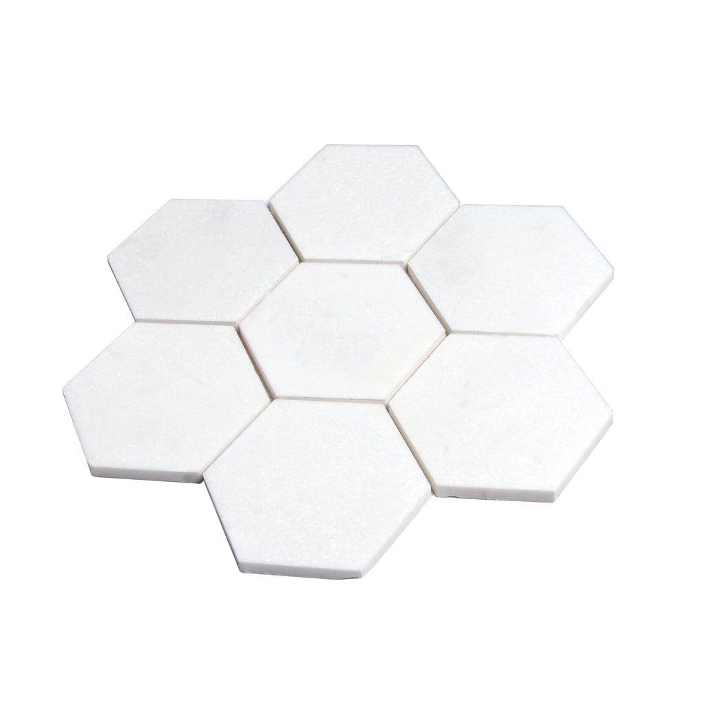 Pearl White 10x11 Honed Hexagon Marble Mosaic Tile (5 pack, 3.75 sq ft/case) - Sample
