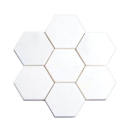 Pearl White 10x11 Honed Hexagon Thassos Marble Mosaic Tile (5 pack, 3.75 sq ft/case)
