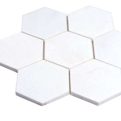 Pearl White 10x11 Honed Hexagon Thassos Marble Mosaic Tile (5 pack, 3.75 sq ft/case)
