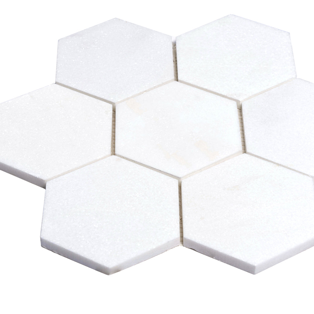 Pearl White 10x11 Honed Hexagon Marble Mosaic Tile (5 pack, 3.75 sq ft/case) - Sample