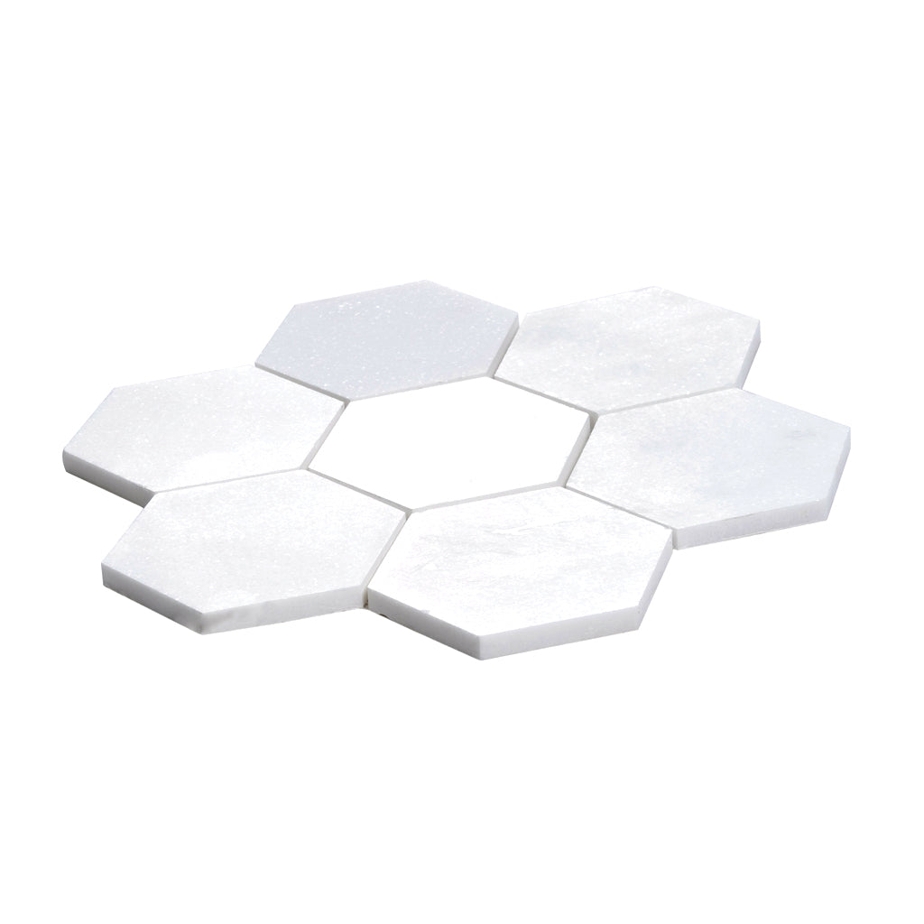 Pearl White 10x11 Honed Hexagon Marble Mosaic Tile (5 pack, 3.75 sq ft/case) - Sample