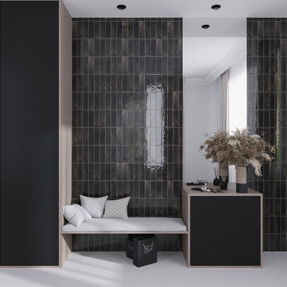Black 2.5x8 Glossy Ceramic Subway Tile (38 pack, 5.38 sq ft/case)