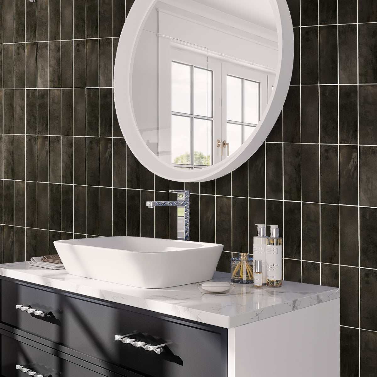 Black 2.5x8 Glossy Ceramic Subway Tile (38 pack, 5.38 sq ft/case)