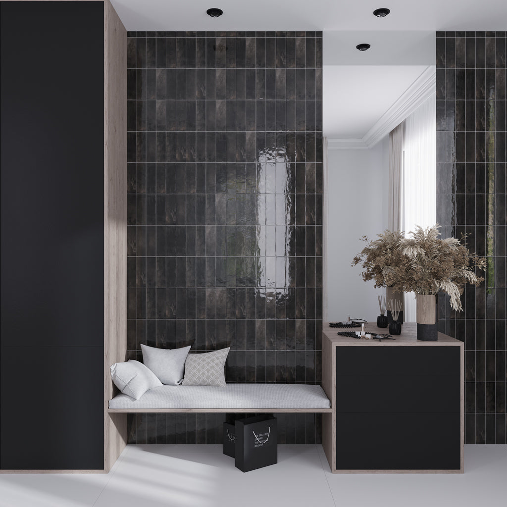 Black 2.5x8 Glossy Ceramic Subway Tile (38 pack, 5.38 sq ft/case) - Sample