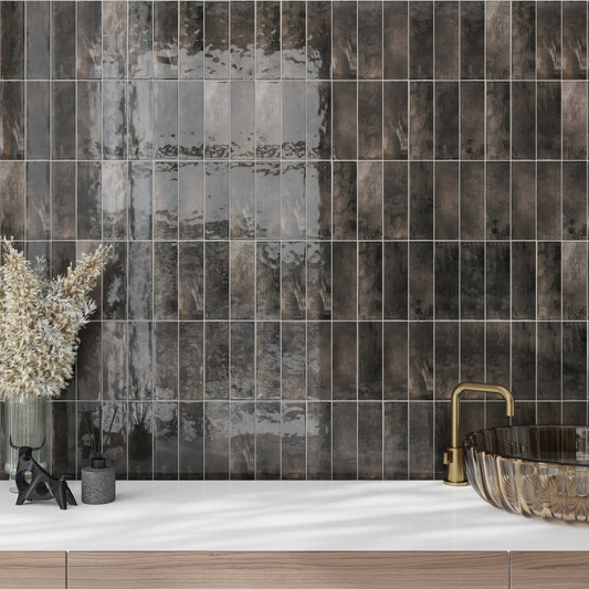 Black 2.5x8 Glossy Ceramic Subway Tile (38 pack, 5.38 sq ft/case)