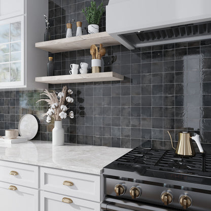 Black 4x4 Glossy Square Ceramic Tile (60 pack, 6.46 sq ft/case)