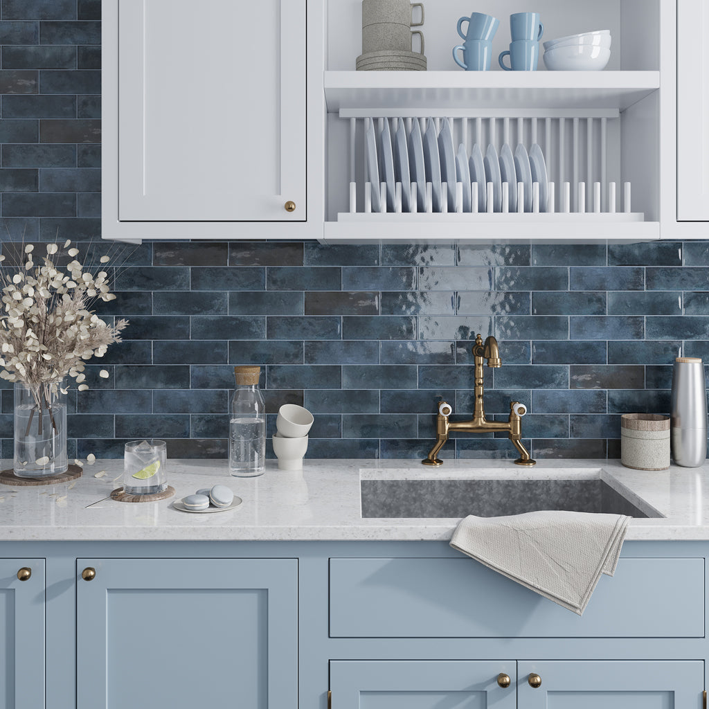 Spruce Blue 2.5x8 Glossy Ceramic Subway Tile (38 pack, 5.38 sq ft/case) - Sample