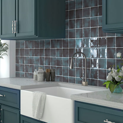Spruce Blue 4x4 Glossy Square Ceramic Tile (60 pack, 6.48 sq ft/case)
