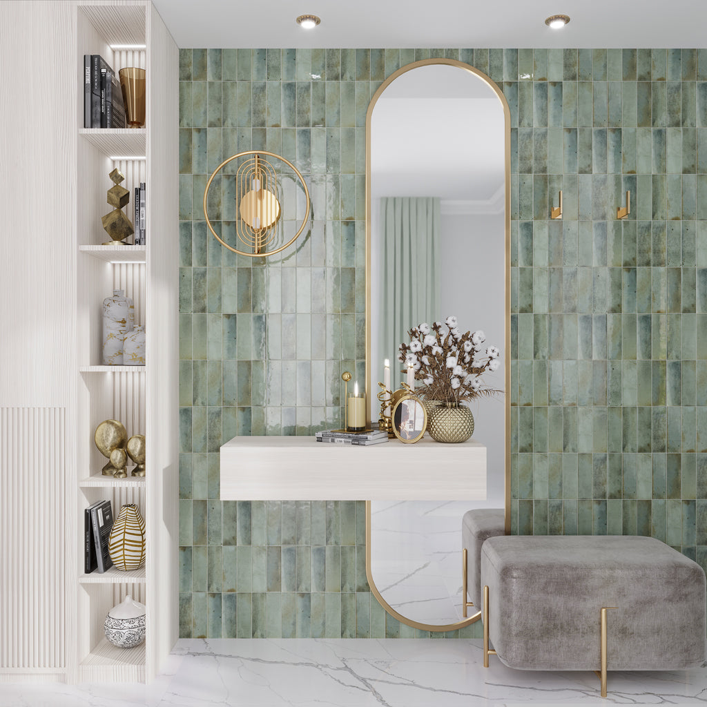 Sage Green 2.5x8 Glossy Ceramic Subway Tile (38 pack, 5.38 sq ft/case)