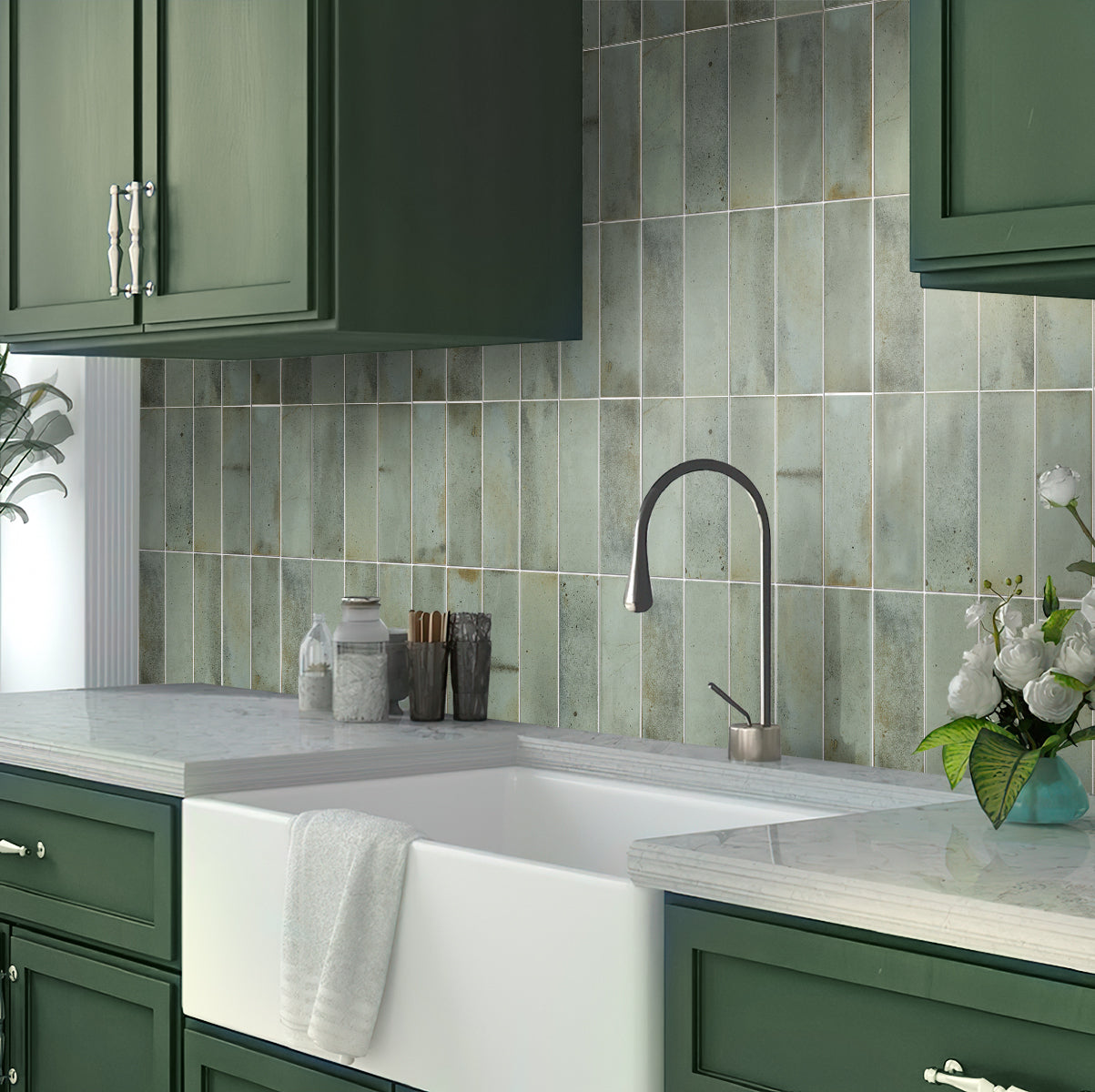Sage Green 2.5x8 Glossy Ceramic Subway Tile (38 pack, 5.38 sq ft/case)