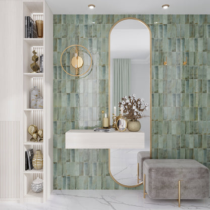 Sage Green 2.5x8 Glossy Ceramic Subway Tile (38 pack, 5.38 sq ft/case) - Sample