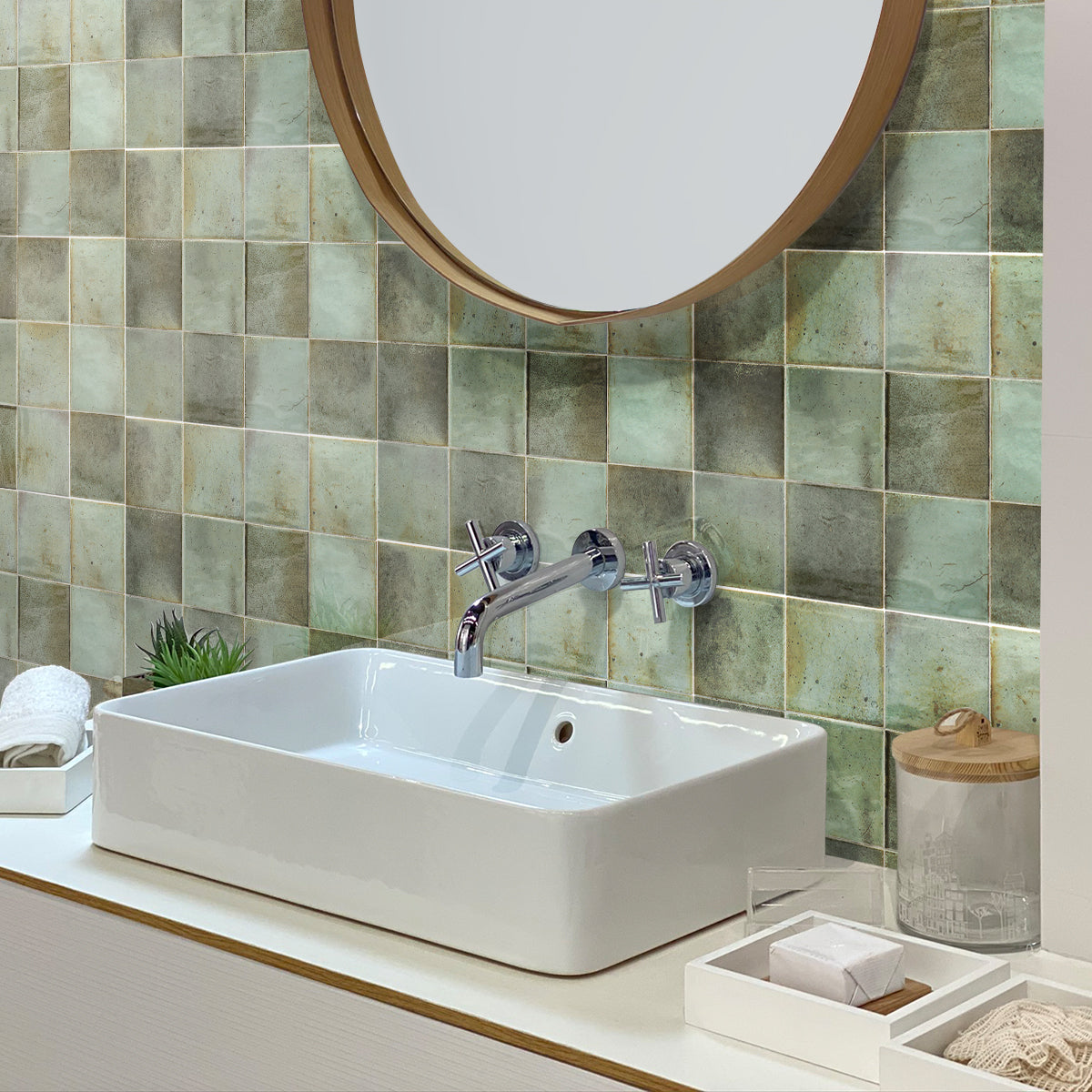 Sage Green 4x4 Glossy Ceramic Subway Tile (60 pack, 6.46 sq ft/case)