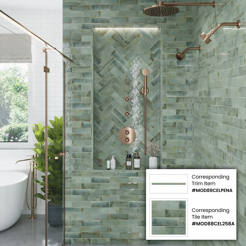 Sage Green 0.5x8 Glossy Ceramic Pencil Tile Trim (10 pack, 0.7 sq ft/case)