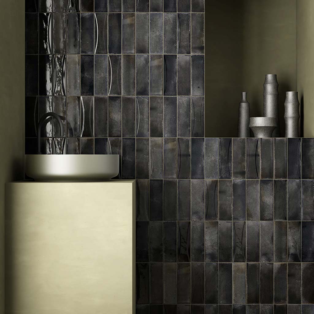 Black 2.5x8 Glossy Ceramic Subway Deco Tile (38 pack, 5.38 sq ft/case) - Sample
