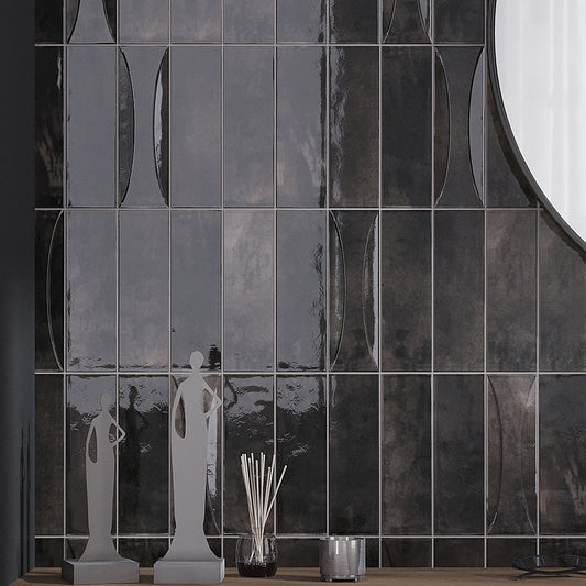 Black 2.5x8 Glossy Ceramic Subway Deco Tile (38 pack, 5.38 sq ft/case)