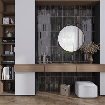 Black 2.5x8 Glossy Ceramic Subway Tile (38 pack, 5.38 sq ft/case)