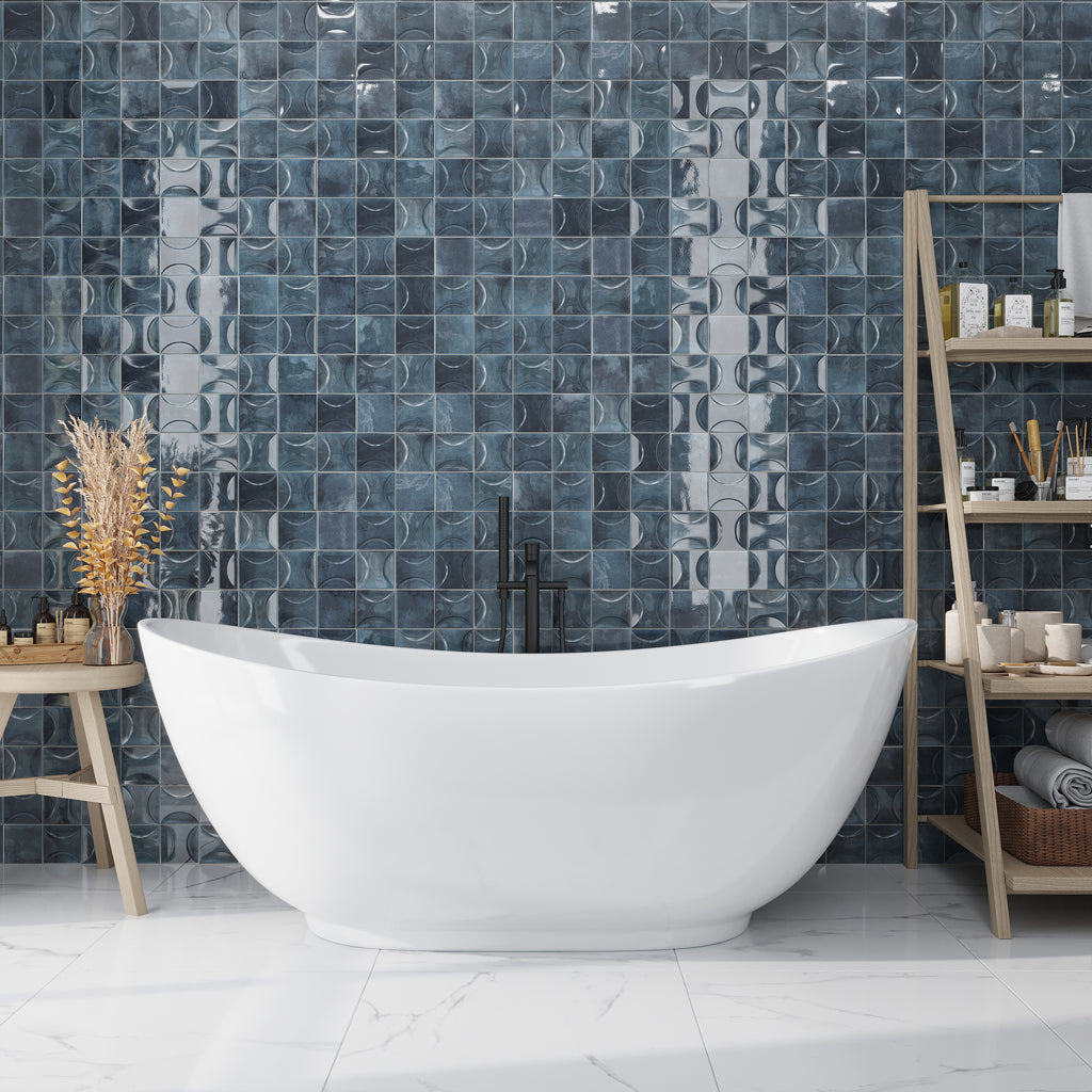 Spruce Blue 4x4 Glossy Ceramic Square Deco Tile (50 pack, 5.39 sq ft/case) - Sample