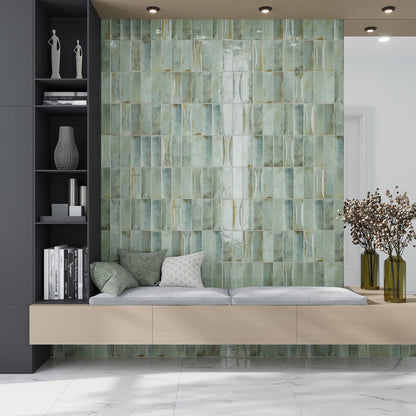 Sage Green 2.5x8 Glossy Ceramic Subway Deco Tile (38 pack, 5.38 sq ft/case)