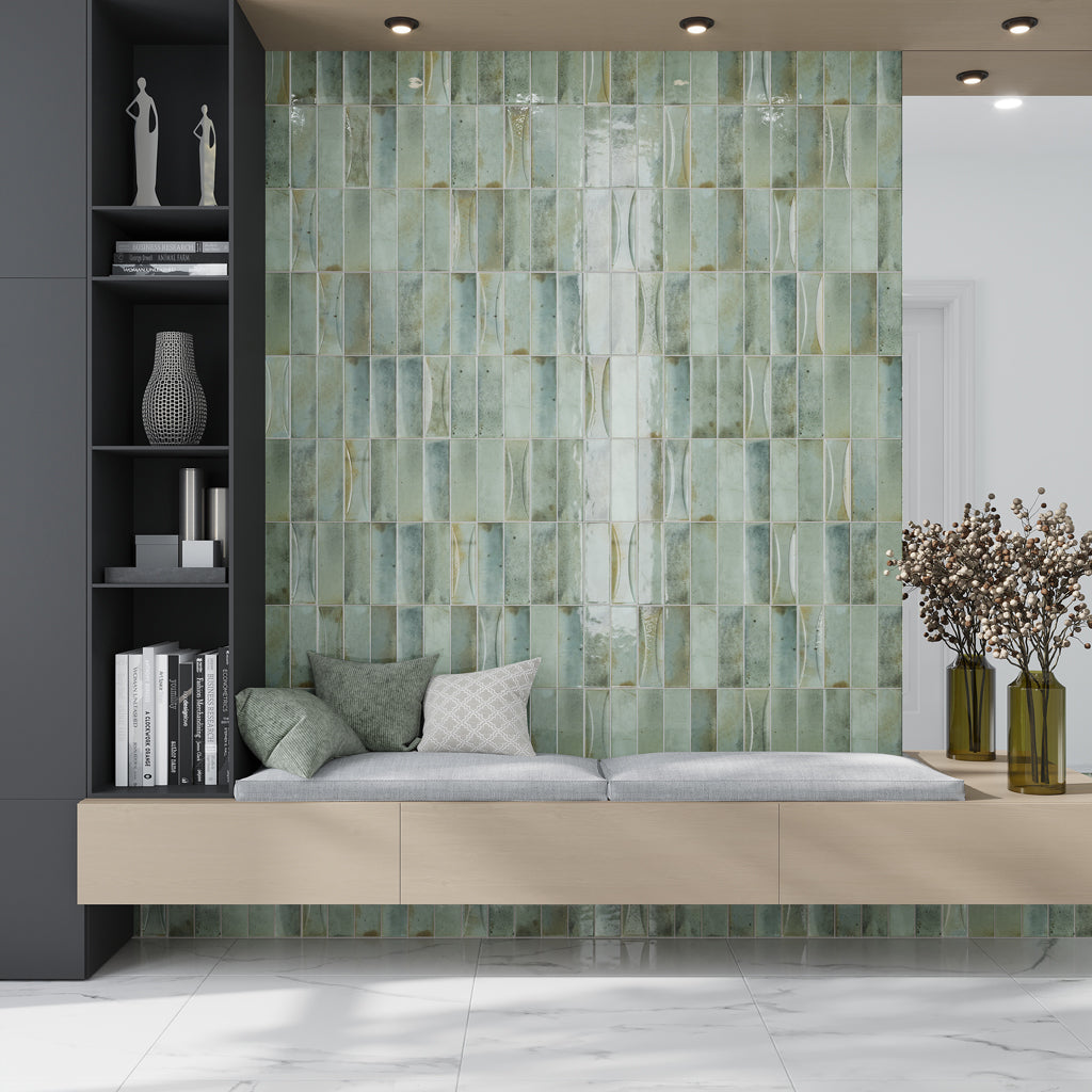 Sage Green 2.5x8 Glossy Ceramic Subway Tile (38 pack, 5.38 sq ft/case) - Sample