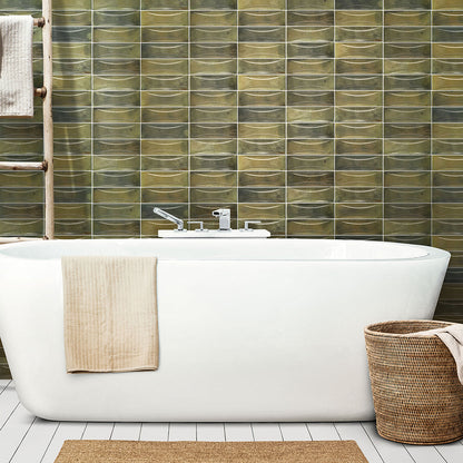 Olive Green 2.5x8 Glossy Ceramic Subway Deco Tile (38 pack, 5.38 sq ft/case) - Sample