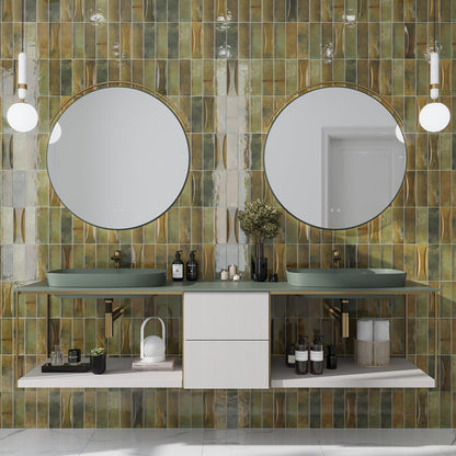 Olive Green 2.5x8 Glossy Ceramic Subway Tile (38 pack, 5.38 sq ft/case)