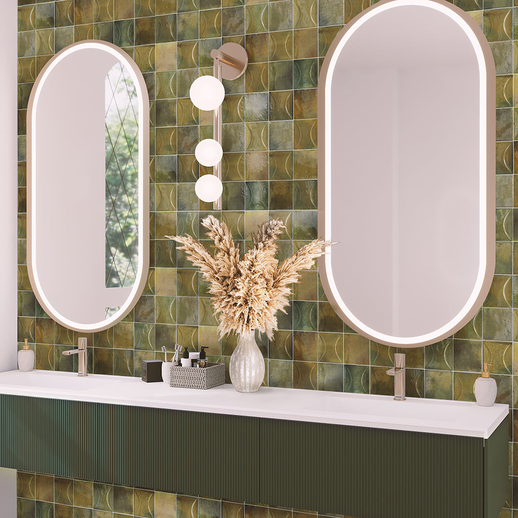 Olive Green 4x4 Glossy Ceramic Square Deco Tile (50 pack, 5.39 sq ft/case)