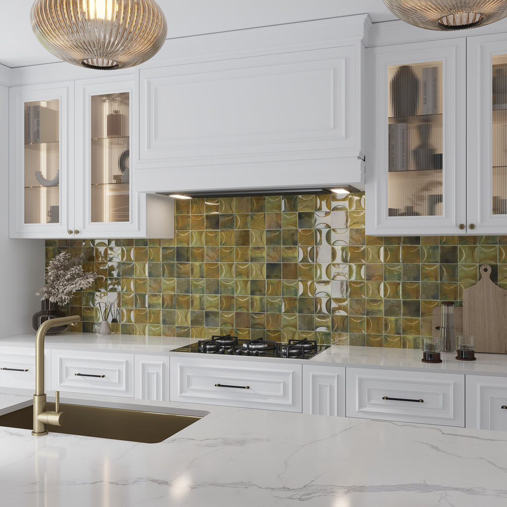 Olive Green 4x4 Glossy Ceramic Square Deco Tile (50 pack, 5.39 sq ft/case) - Sample