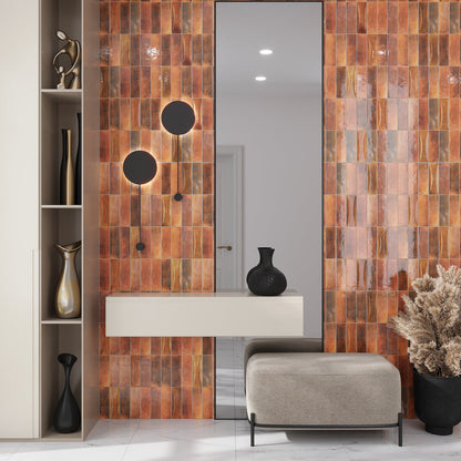 Red 2.5x8 Glossy Ceramic Subway Deco Tile (38 pack, 5.38 sq ft/case) - Sample