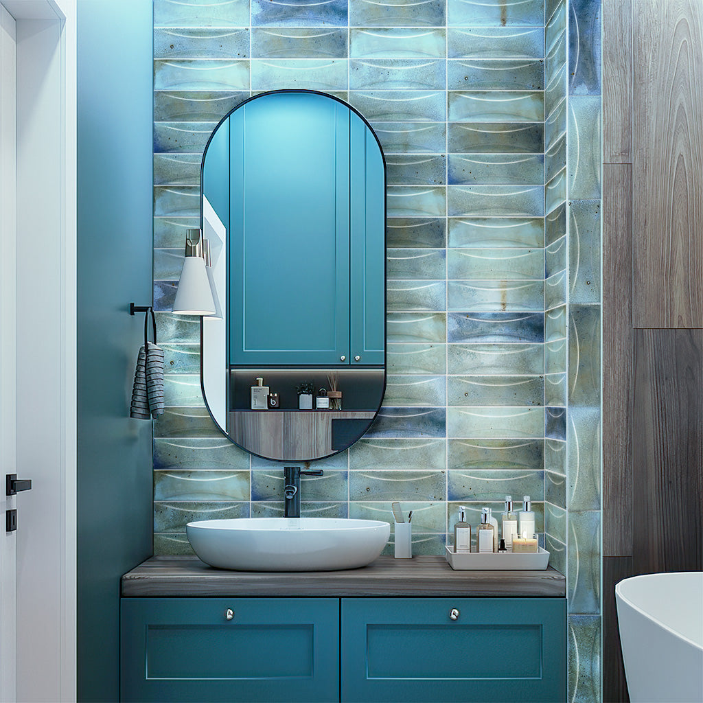 Blue 2.5x8 Glossy Ceramic Subway Deco Tile (38 pack, 5.38 sq ft/case)