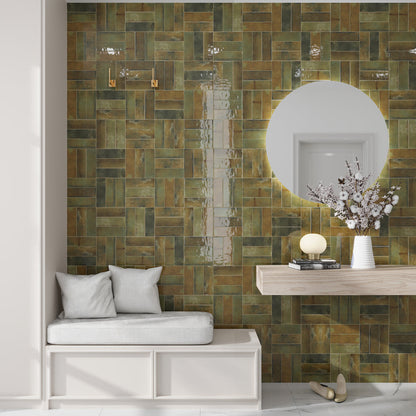 Olive Green 2.5x8 Glossy Ceramic Subway Tile (38 pack, 5.38 sq ft/case) - Sample