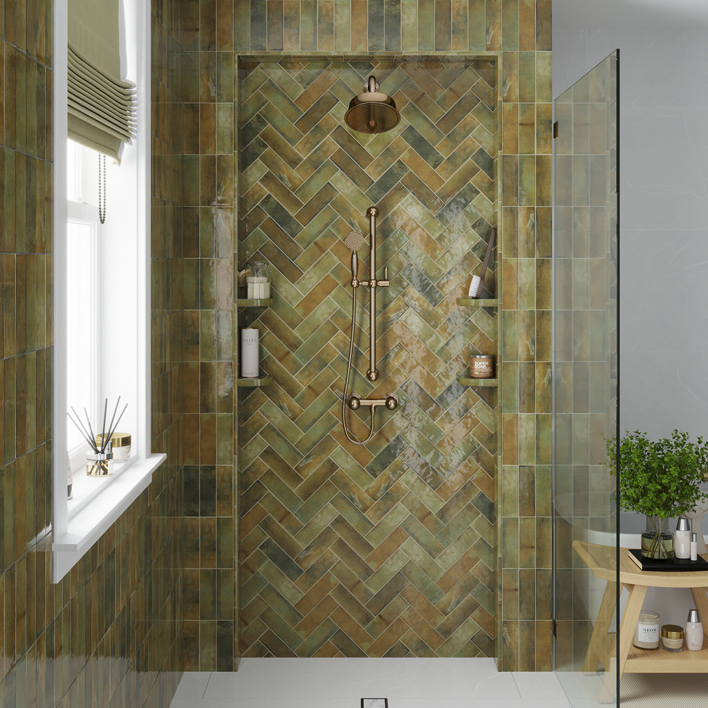 Olive Green 2.5x8 Glossy Ceramic Subway Tile (38 pack, 5.38 sq ft/case) - Sample