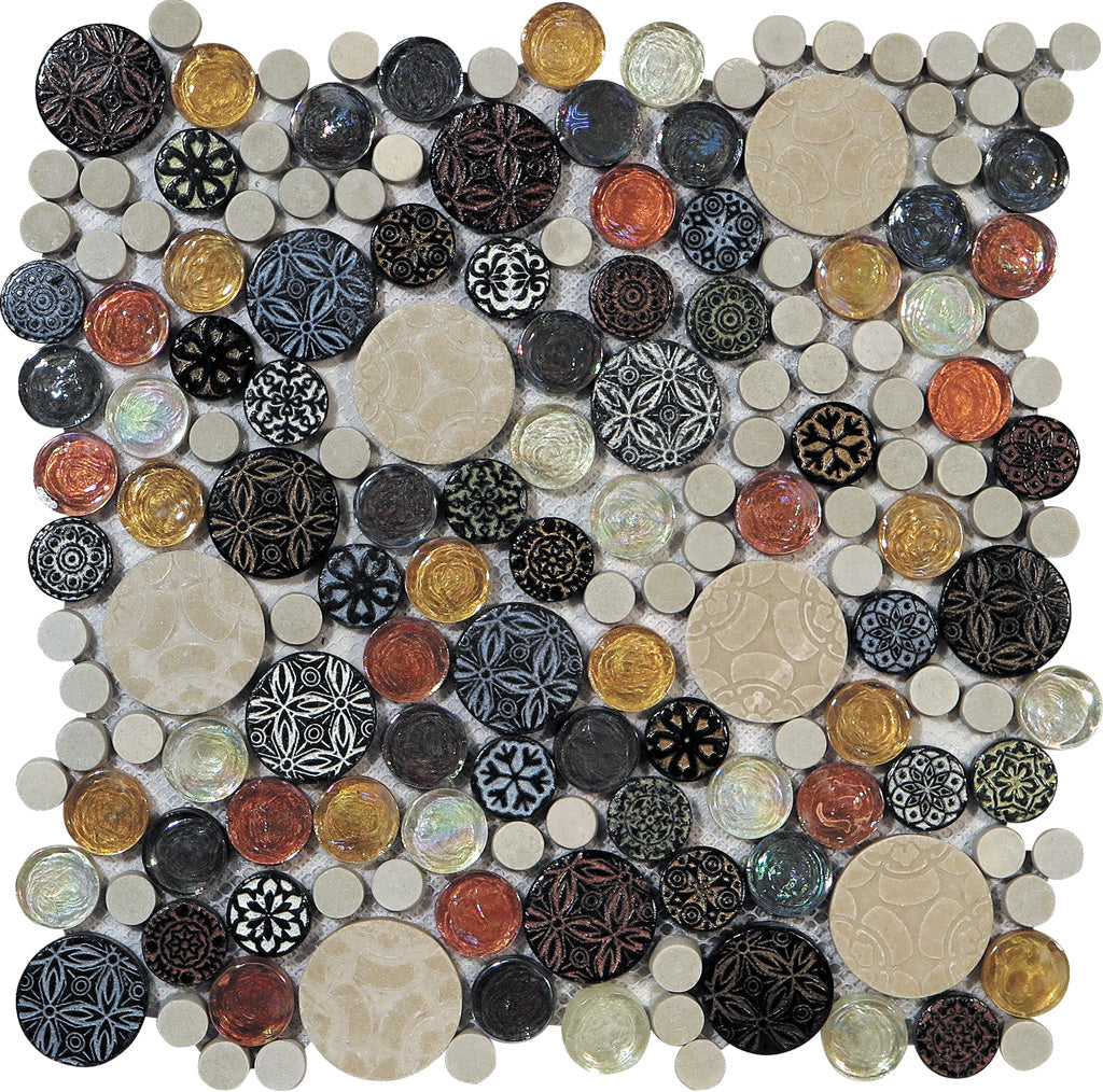 Multicolor 12x12 Glossy Textured Bubble Glass Resin Mosaic Tile (5 pack, 5 sq ft/case)