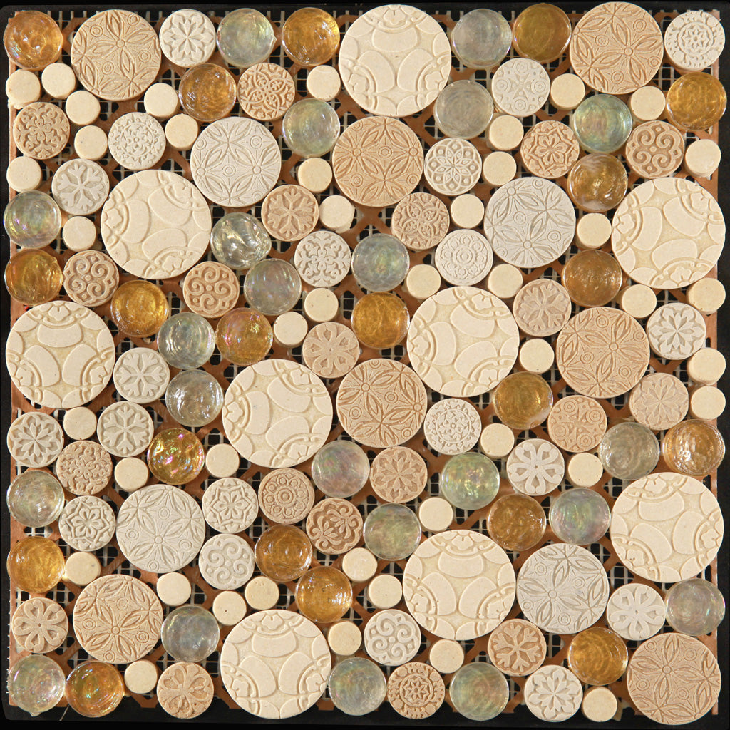 Multicolor 12x12 Penny Round Glossy Textured Glass Resin Mosaic Tile (5 pack, 5 sq ft/case)