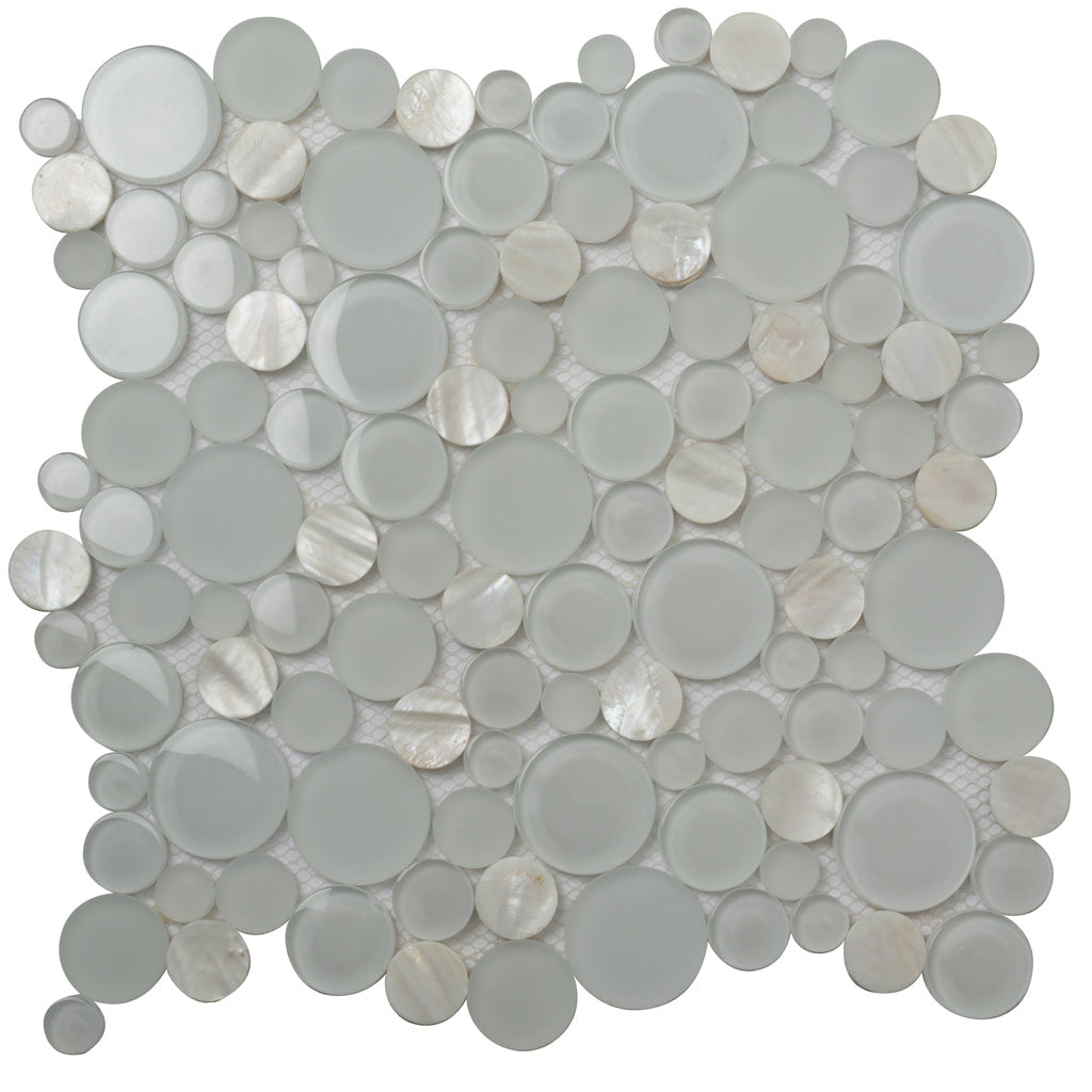 White 12x12 Glossy Matte Bubble Glass Shell Mother of Pearl Mosaic Tile