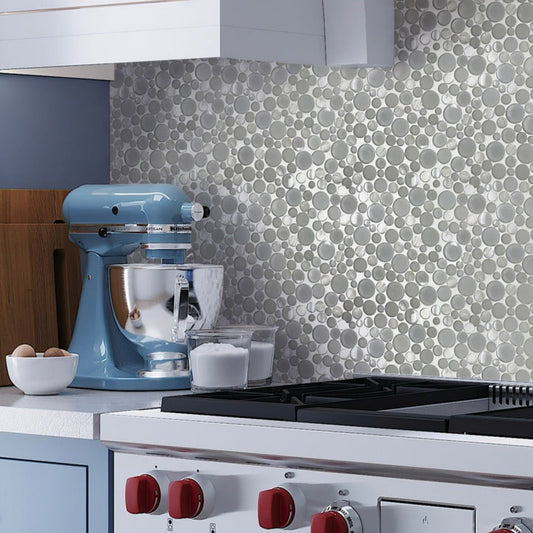White 12x12 Glossy Matte Bubble Glass Shell Mother of Pearl Mosaic Tile