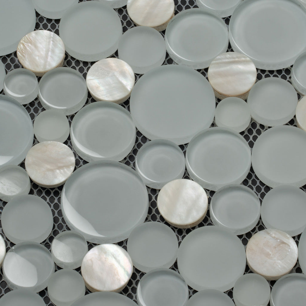 White 12x12 Glossy Matte Bubble Glass Shell Mother of Pearl Mosaic Tile