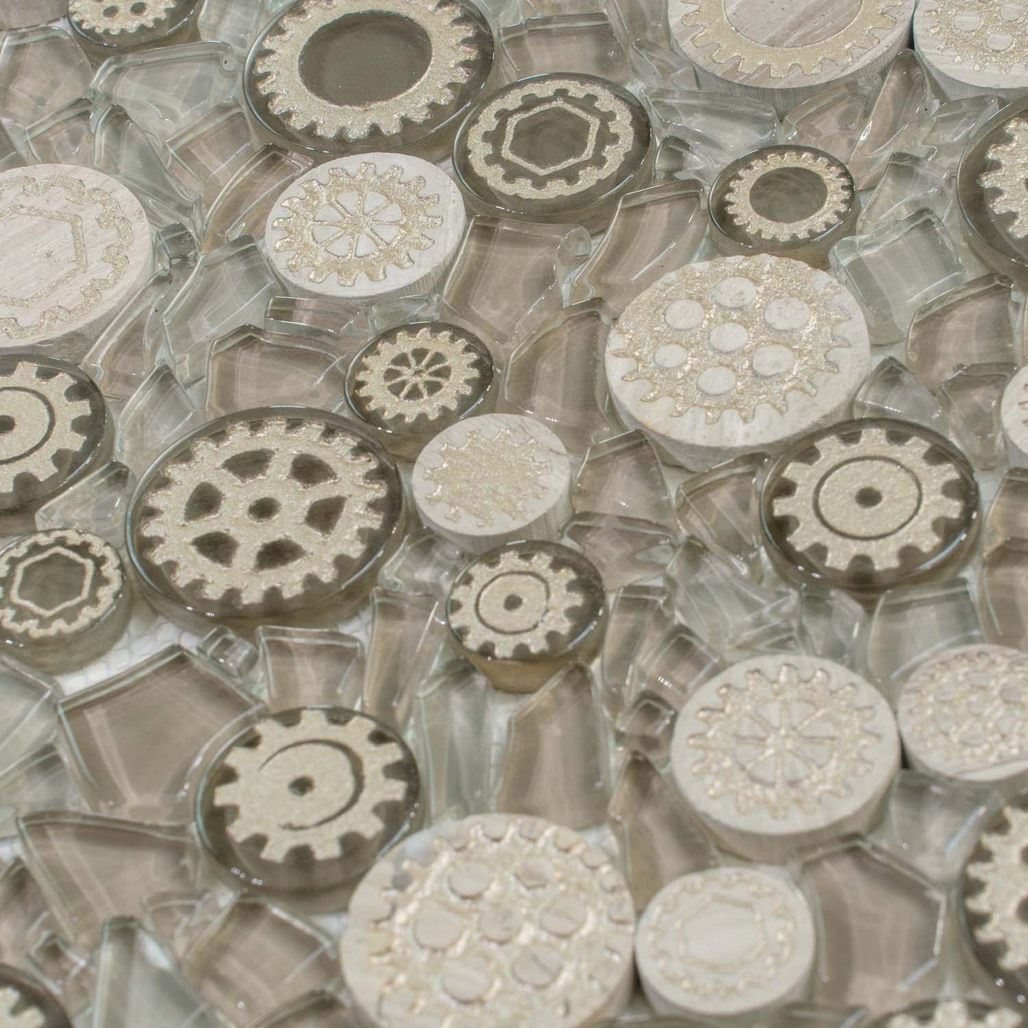 Light Brown 12x12 Glossy Textured Multi-shaped Glass Resin Mosaic Tile (5 pack, 4.67 sq ft/case)