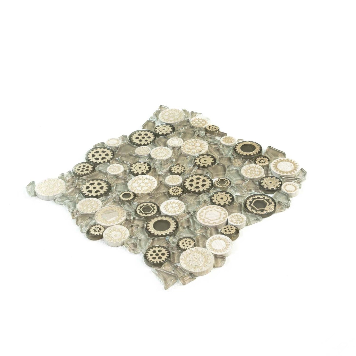 Light Brown 12x12 Glossy Textured Multi-shaped Glass Resin Mosaic Tile (5 pack, 4.67 sq ft/case)