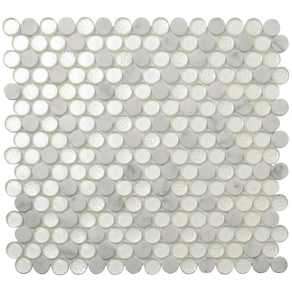 White 12x12 Glossy Penny Round Glass Marble Mosaic Tile (5 pack, 4.83 sq ft/case)