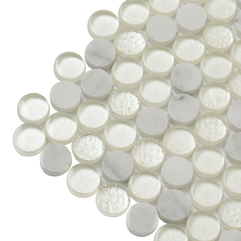 White 12x12 Glossy Penny Round Glass Marble Mosaic Tile (5 pack, 4.83 sq ft/case)