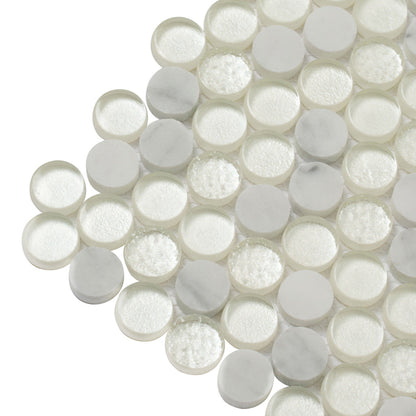 White 12x12 Glossy Penny Round Glass Marble Mosaic Tile (5 pack, 4.83 sq ft/case)