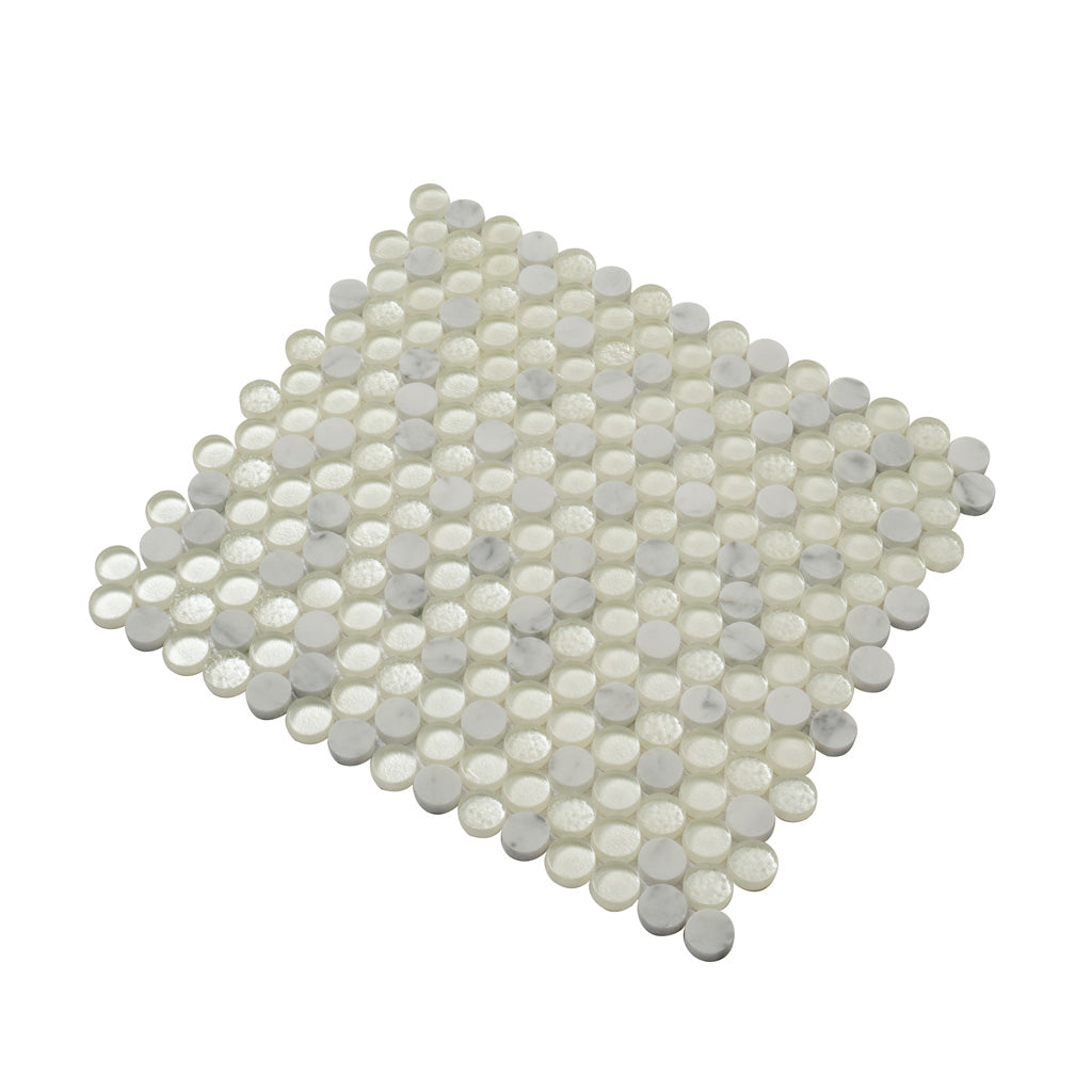 White 12x12 Glossy Penny Round Glass Marble Mosaic Tile (5 pack, 4.83 sq ft/case)