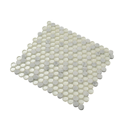 White 12x12 Glossy Penny Round Glass Marble Mosaic Tile (5 pack, 4.83 sq ft/case)